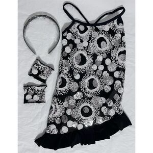 Weissman Girls XS Black Sequin Dance Costume Set Headband and Cuffs 6106